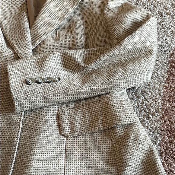 Vintage Evan Picone 100% Wool One-Button Blazer Beige Check Size 4 Made In USA - Picture 5 of 7